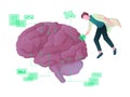 Young male scientist exploring artificial intelligence web