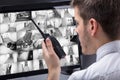 Security Guard Monitoring CCTV Footage Royalty Free Stock Photo
