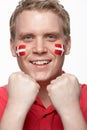 Young Male Sports Fan With Danish Flag On Face Royalty Free Stock Photo