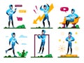 Male Student Daily Activities Flat Vector Concepts