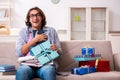 Young male student preparing for exams during Christmas Royalty Free Stock Photo