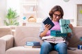 Young male student preparing for exams during Christmas Royalty Free Stock Photo