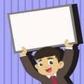 Young Male Student Raising Empty Framed Board. Smiling Boy in Tie Holding Upward Blank Whiteboard Above his Head Royalty Free Stock Photo