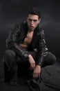 Young Male Vampire in Black Leather Jacket