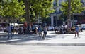 Young males skate at Republic Square in Paris.