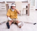 Young man after accident recovering at home Royalty Free Stock Photo