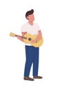 Young man with acoustic guitar semi flat color vector character Royalty Free Stock Photo