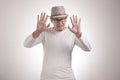 Young Man  Afraid With Arms Raise Up, Surrender Gesture Royalty Free Stock Photo