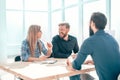 Young man answering questions from managers during an interview. Royalty Free Stock Photo