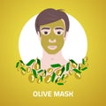 young man applying olive face mask facial treatment skincare concept portrait