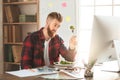 Young man architect working in the office ocuupation Royalty Free Stock Photo