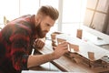 Young man architect working in the office ocuupation Royalty Free Stock Photo