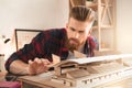 Young man architect working in the office ocuupation Royalty Free Stock Photo