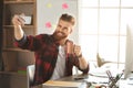 Young man architect working in the office ocuupation Royalty Free Stock Photo