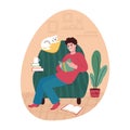 Young man in an armchair at home reading a book. Vector illustration. Royalty Free Stock Photo