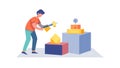 Young Man Arranging Storage Boxes and Organizing Space, vector design Generative AI Royalty Free Stock Photo