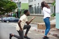 Young man asking in marriage his fiancee Royalty Free Stock Photo