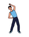 Young man athlete practicing aerobics character