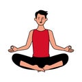 Young man athlete practicing yoga character