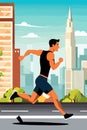 Young man athlete runs against the backdrop of the city. Running guy. Active