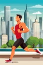 Young man athlete runs against the backdrop of the city. Running guy. Active