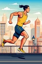 Young man athlete runs against the backdrop of the city. Running guy. Active