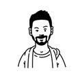 Young man avatar in minimal style. A hipster with a beard, the signature character for the logo. Vector. Fashionable modern style.