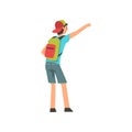 Young Man with Backpack Hailing Taxi Car Vector Illustration
