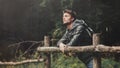 Young man hiking in the forest Royalty Free Stock Photo