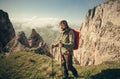 Young Man with backpack hiking outdoor Travel Royalty Free Stock Photo