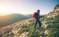 Young Man with backpack mountaineering outdoor Royalty Free Stock Photo