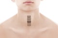 Young man with a bar code of genetic researches. Clone of DNA and human genome. Artificial intelligence. Royalty Free Stock Photo