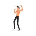 Young Man with Bare Chest Dancing and Having Fun at Open Air Concert, Rock Fest, Outdoor Summer Music Festival Vector Royalty Free Stock Photo