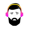 Young man with beard and bright headphones vector