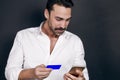 Young man using mobile payment Royalty Free Stock Photo