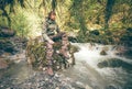 Young Man bearded relaxing hiking outdoor