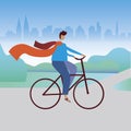 Young guy riding a bike as an activity cycling sport concept, flat vector stock illustration with a cyclist in nature in the Royalty Free Stock Photo