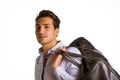 Young man with big leather bag over shoulder Royalty Free Stock Photo