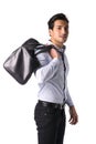 Young man with big leather bag over shoulder Royalty Free Stock Photo