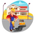 Sturdy Construction Worker, Drilling Road Surface