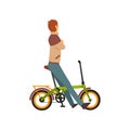 Young Man on Bike, Male Cyclist Character on Bicycle Vector Illustration Royalty Free Stock Photo