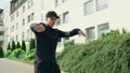 Young Man in Black Breakdancing Royalty Free Stock Photo