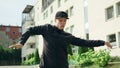 Young Man in Black Breakdancing Royalty Free Stock Photo