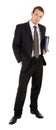 Young man in a black business suit with a folder i Royalty Free Stock Photo