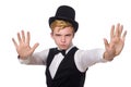 The young man in black classic vest and hat Royalty Free Stock Photo