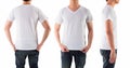 Young man with blank white shirt isolated white background Royalty Free Stock Photo