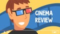 Young Man Blogger Giving Cinema and Movies Reviews Online Vector Illustration. Entertainment Vlog Concept Royalty Free Stock Photo