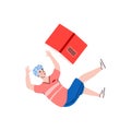 Young man with book floating in zero gravity, flat vector illustration isolated. Royalty Free Stock Photo