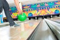 Young man bowling having fun