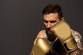 Young man boxing workout in an old building Royalty Free Stock Photo